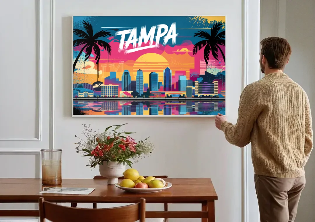 Tampa Urban Street Art Vibes canvas wall art above a dining table