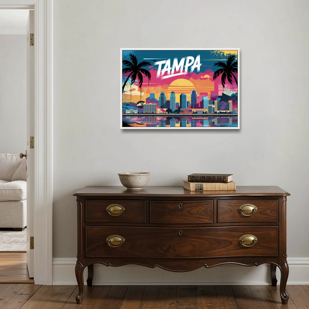 Tampa Urban Street Art Vibes - White Framed Canvas Wall Art - Coffee Table - 36x24