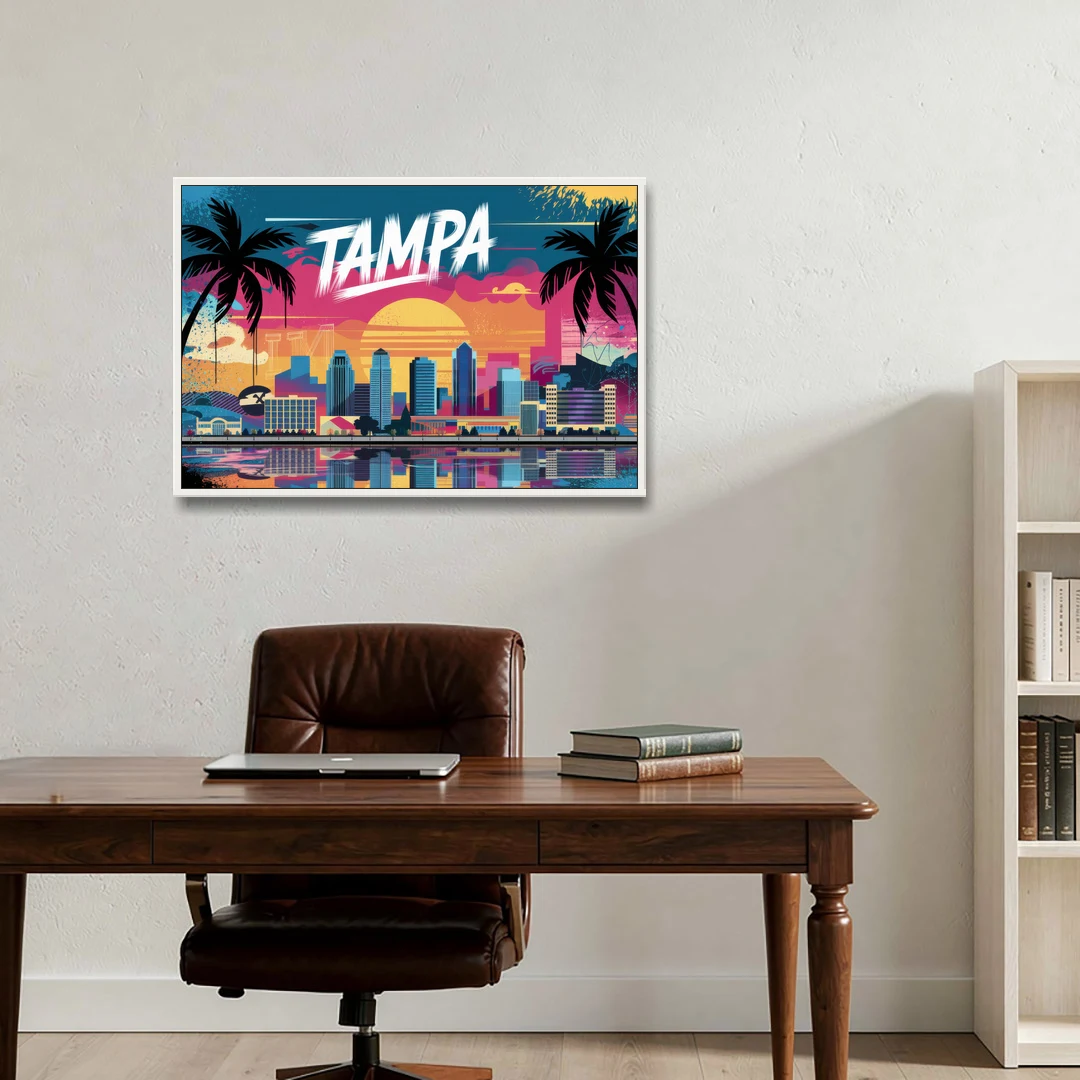 Tampa Urban Street Art Vibes - White Framed Canvas Wall Art - Office - 36x24