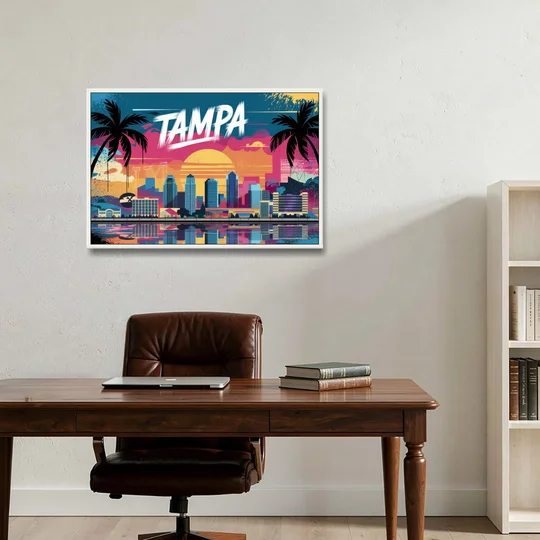 Tampa Urban Street Art Vibes - White Framed Canvas Wall Art - Office - 36x24