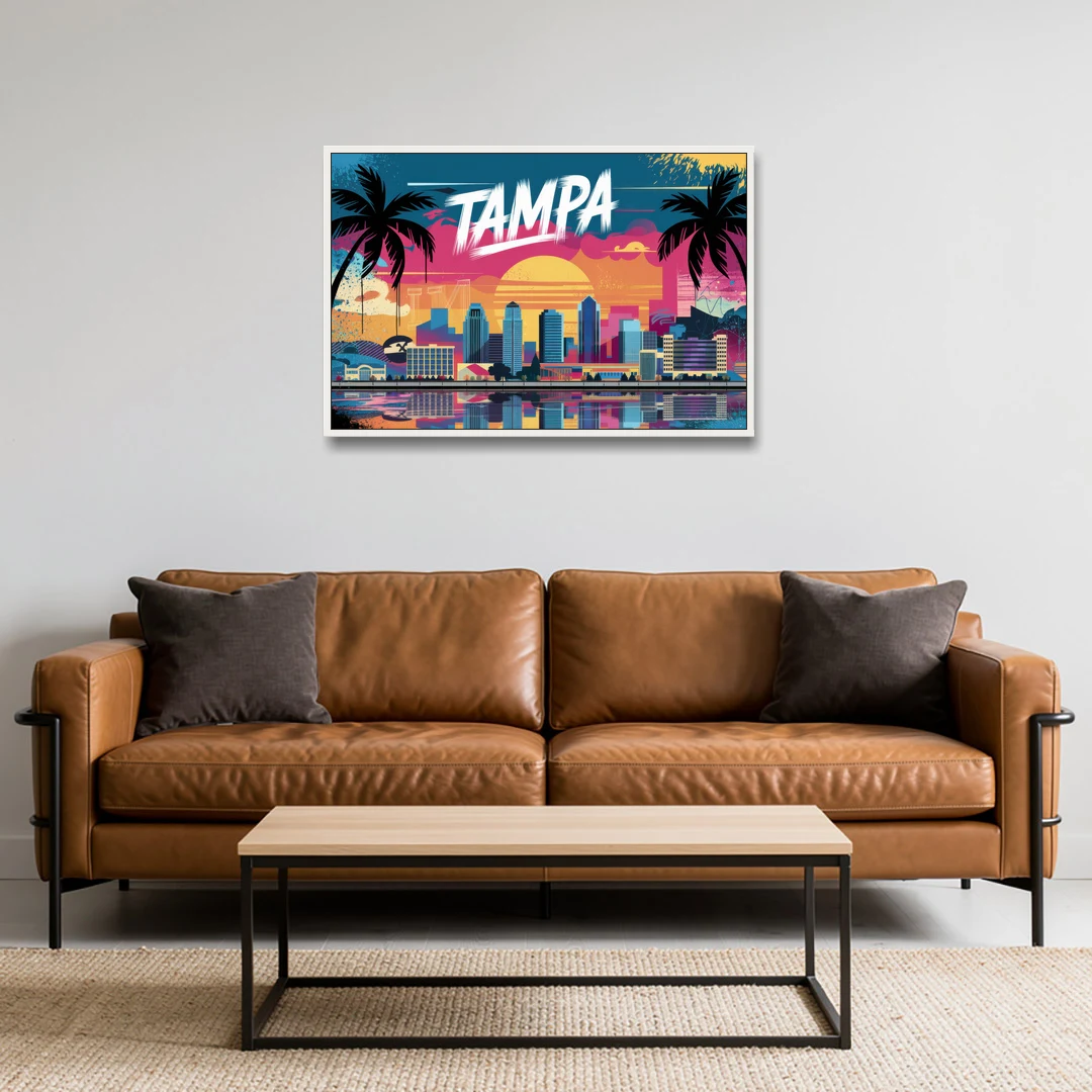 Tampa Urban Street Art Vibes - White Framed Canvas Wall Art - Sofa - 36x24