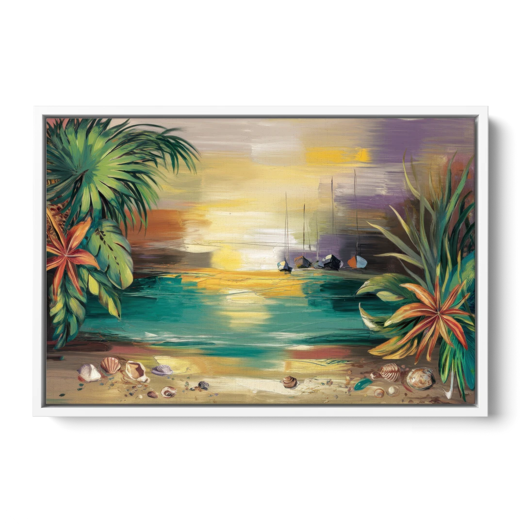 Tampa Waterfront Serenity - White Framed Canvas Wall Art - Front