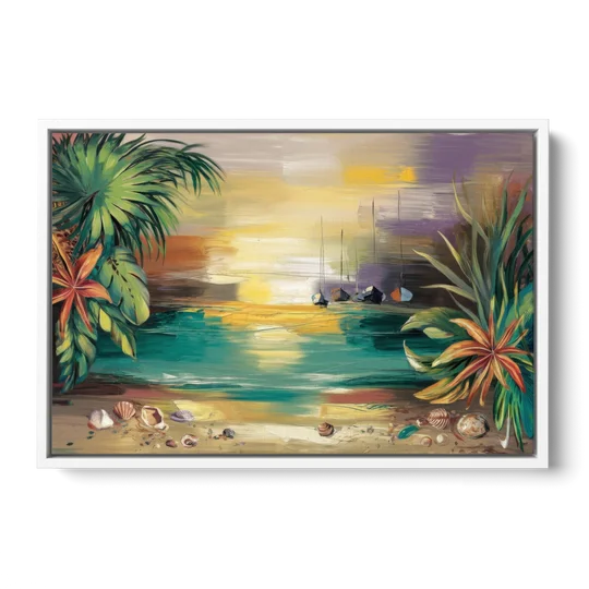 Tampa Waterfront Serenity - White Framed Canvas Wall Art - Front