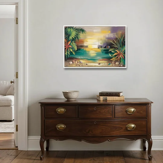 Tampa Waterfront Serenity - White Framed Canvas Wall Art - Coffee Table - 36x24