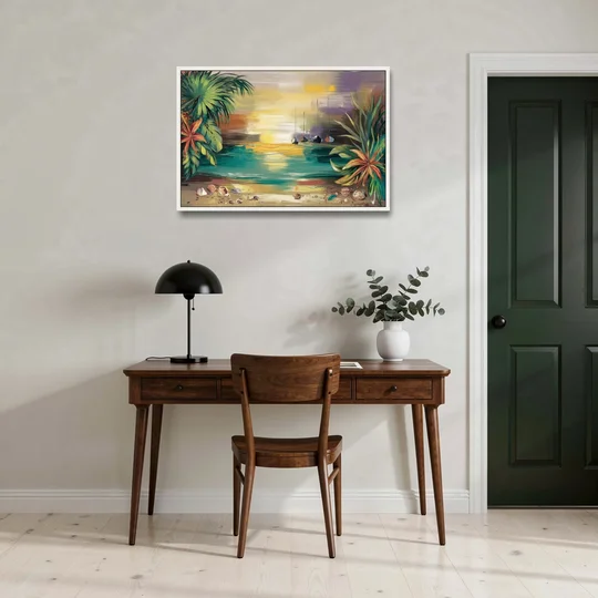 Tampa Waterfront Serenity - White Framed Canvas Wall Art - Office - 36x24