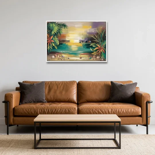Tampa Waterfront Serenity - White Framed Canvas Wall Art - Sofa - 36x24