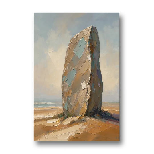Taupe Abstract Weathered Standing Stone - Canvas Wall Art - Front
