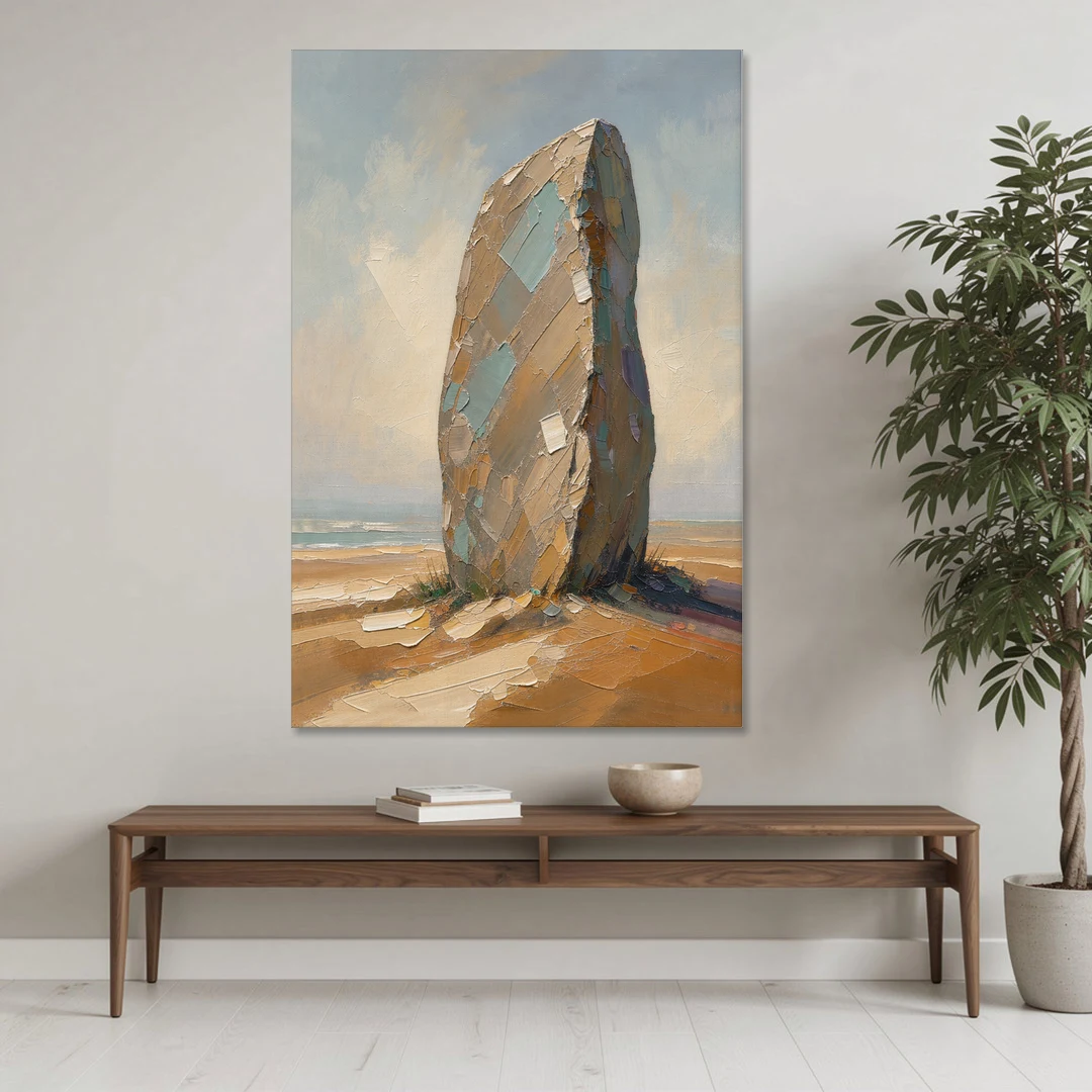 Taupe Abstract Weathered Standing Stone - Canvas Wall Art - Coffee Table - 40x60