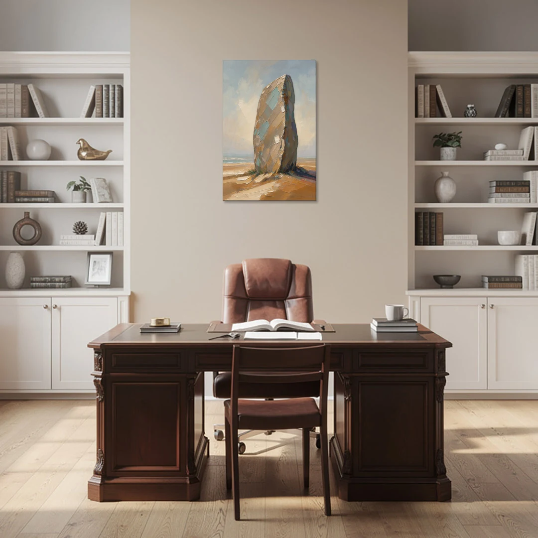 Taupe Abstract Weathered Standing Stone - Canvas Wall Art - Office - 24x36