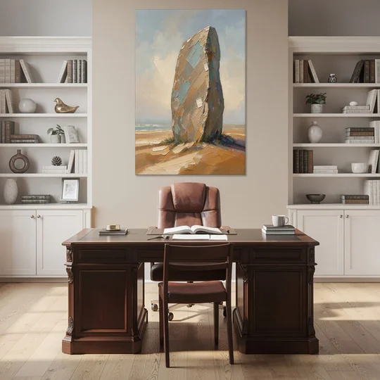 Taupe Abstract Weathered Standing Stone - Canvas Wall Art - Office - 40x60