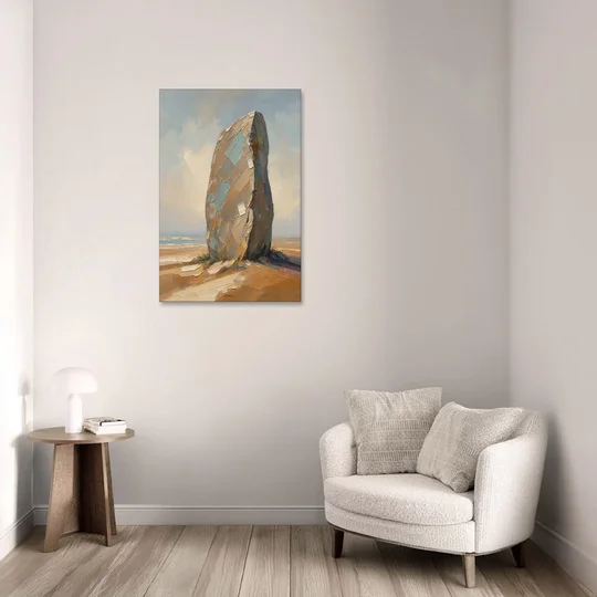 Taupe Abstract Weathered Standing Stone - Canvas Wall Art - Sofa - 24x36