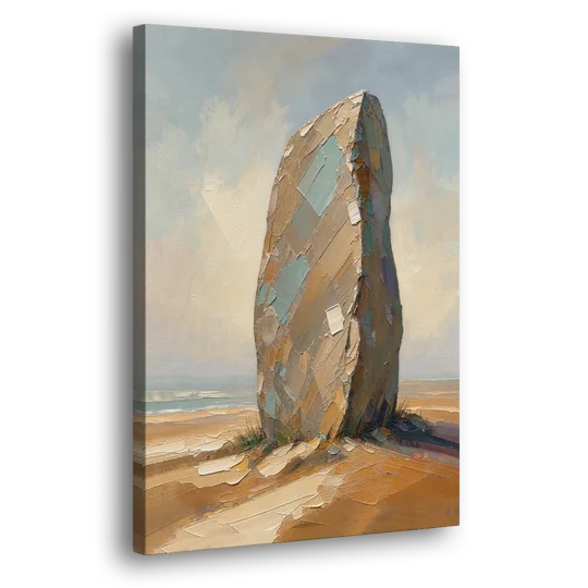 Taupe Abstract Weathered Standing Stone - Canvas Wall Art - Side