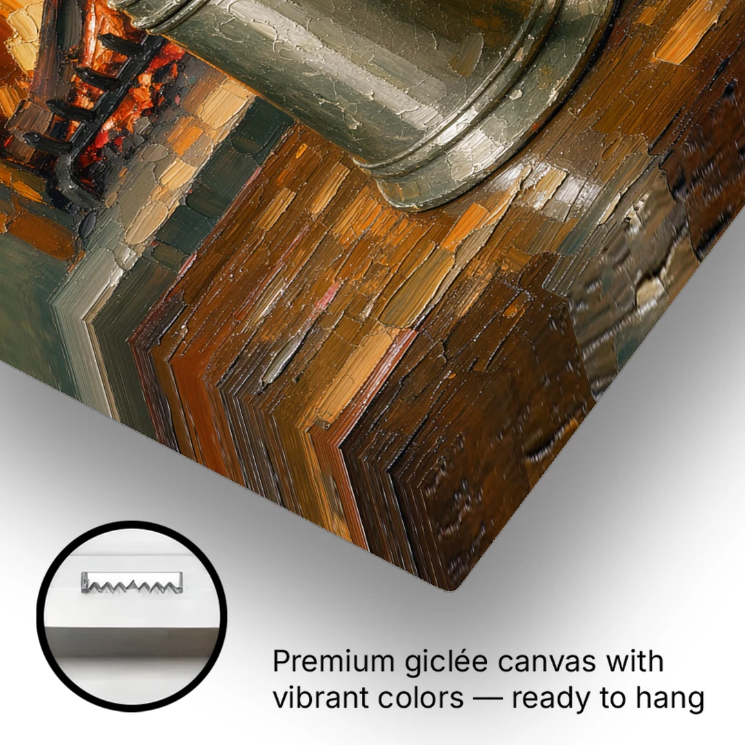 Tavern Painting of a Pewter Tankard by the Hearth - Canvas Wall Art - Gallery Wrap Corner