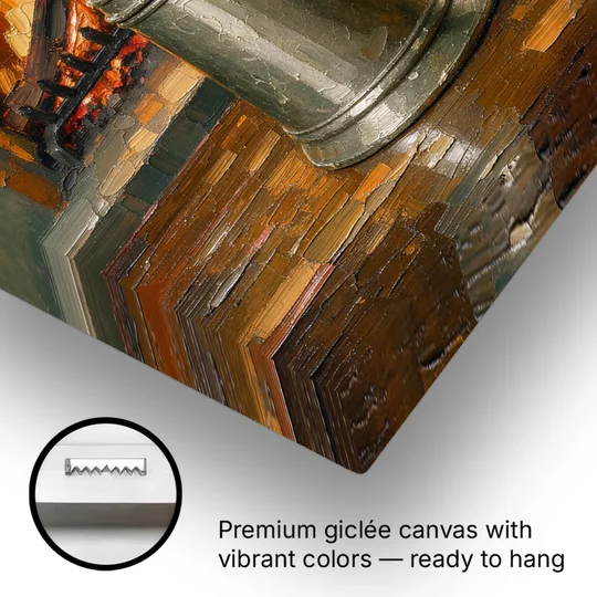 Tavern Painting of a Pewter Tankard by the Hearth - Canvas Wall Art - Gallery Wrap Corner