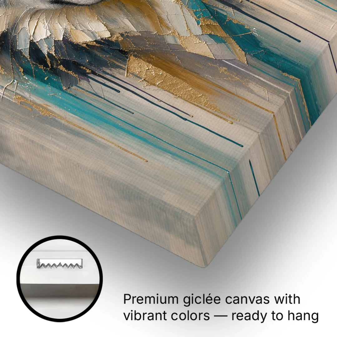 Abstract Teal and Gold Wolf - Canvas Wall Art - Gallery Wrap Corner