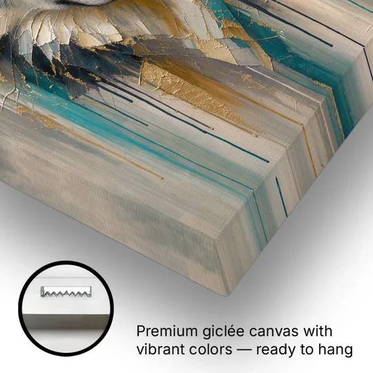 Abstract Teal and Gold Wolf - Canvas Wall Art - Gallery Wrap Corner