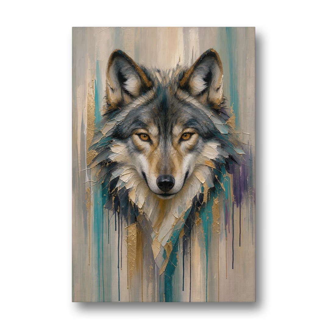 Abstract Teal and Gold Wolf - Canvas Wall Art - Front