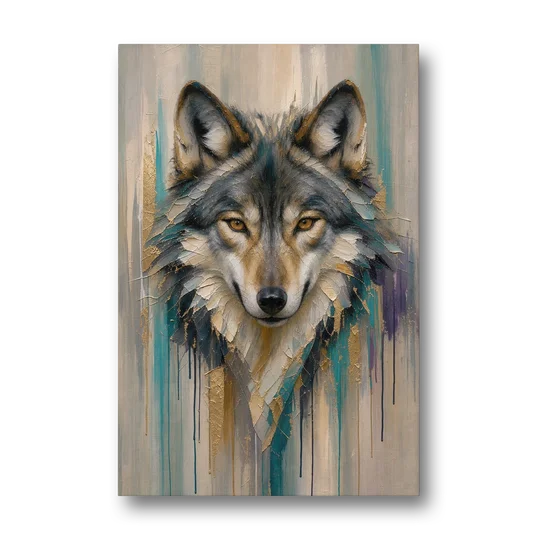 Abstract Teal and Gold Wolf - Canvas Wall Art - Front