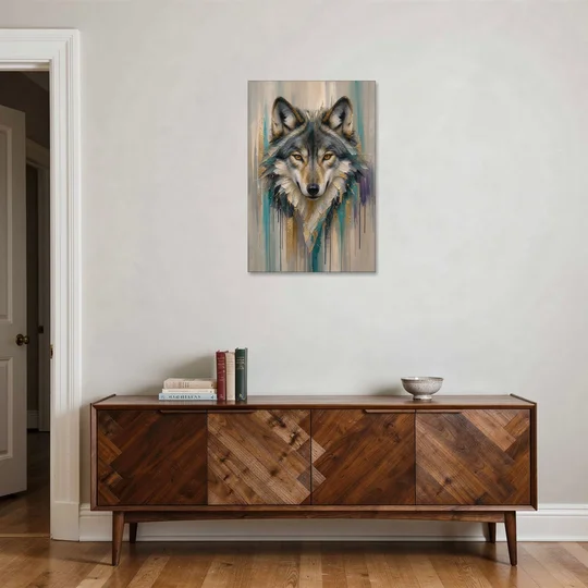 Abstract Teal and Gold Wolf - Canvas Wall Art - Coffee Table - 24x36