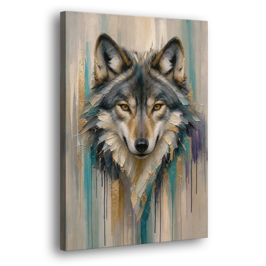 Abstract Teal and Gold Wolf - Canvas Wall Art - Side