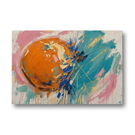 Teal and Orange Wall Art of a Tangerine Collision - Canvas Wall Art - Front