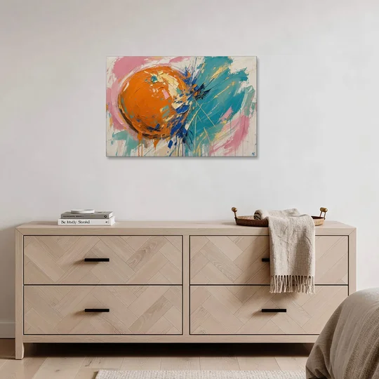 Teal and Orange Wall Art of a Tangerine Collision - Canvas Wall Art - Coffee Table - 36x24
