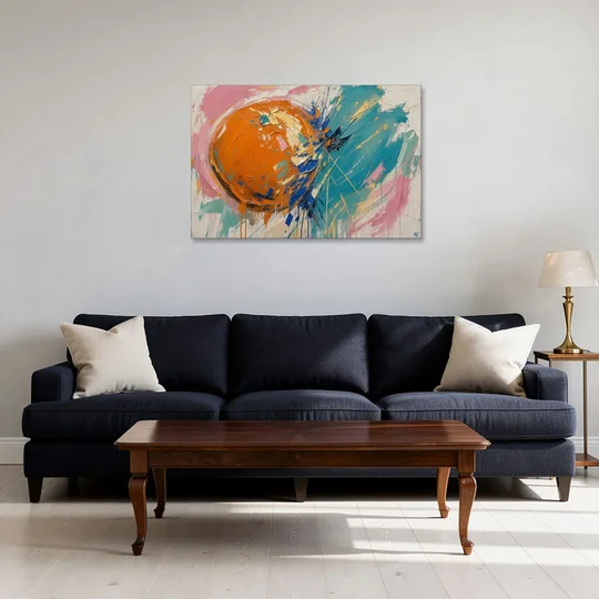 Teal and Orange Wall Art of a Tangerine Collision - Canvas Wall Art - Sofa - 36x24