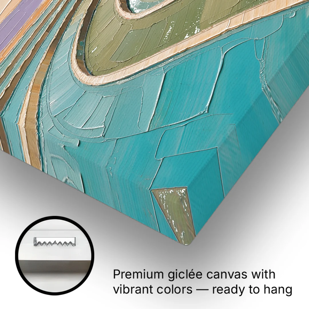 Teal and Sage Terraced Fields Abstract Landscape - Canvas Wall Art - Gallery Wrap Corner
