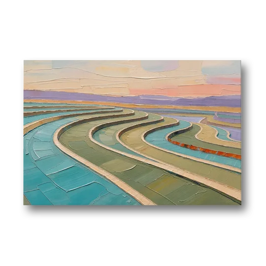 Teal and Sage Terraced Fields Abstract Landscape - Canvas Wall Art - Front