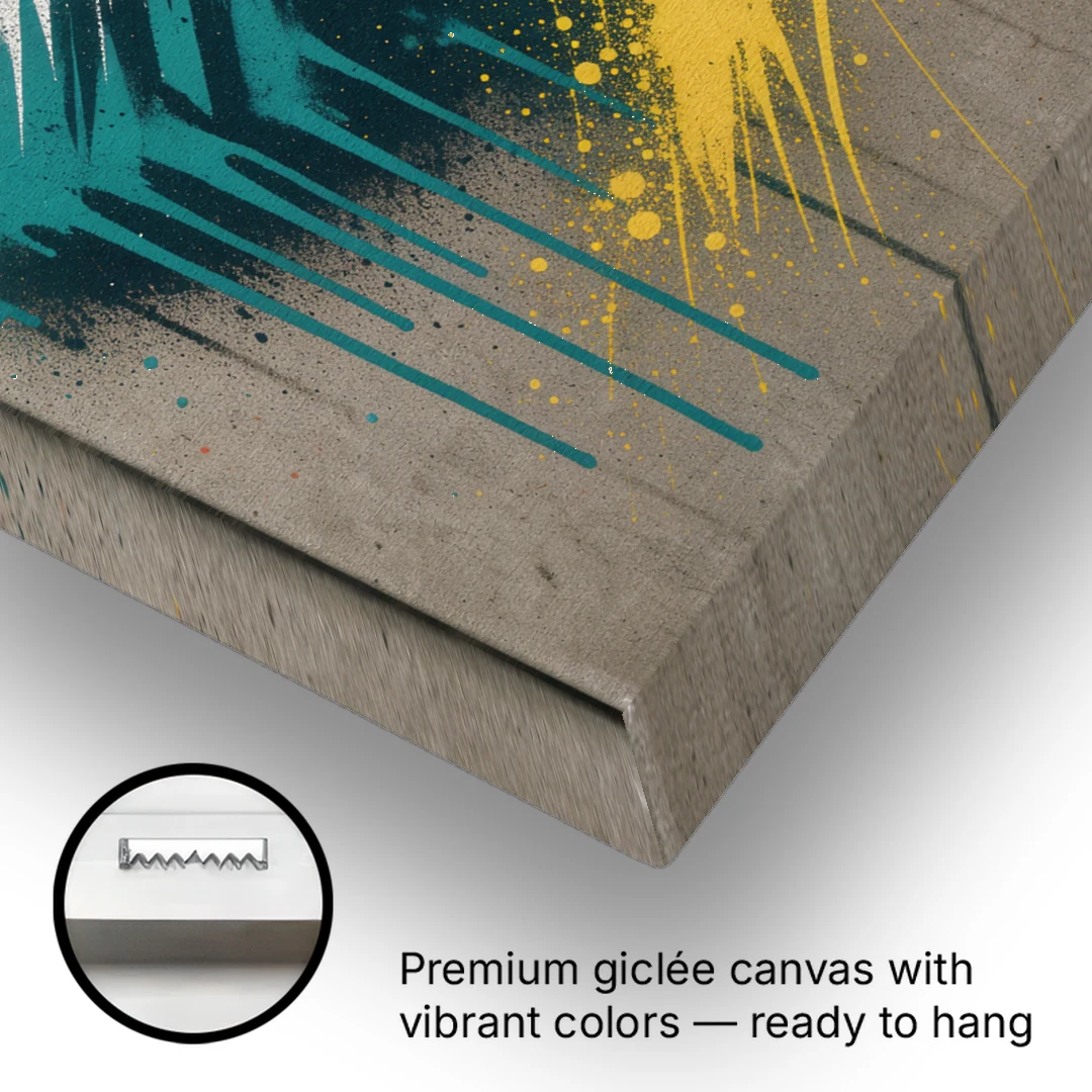 Modern Teal Drip Mountain Under Orange Sky - Canvas Wall Art - Gallery Wrap Corner