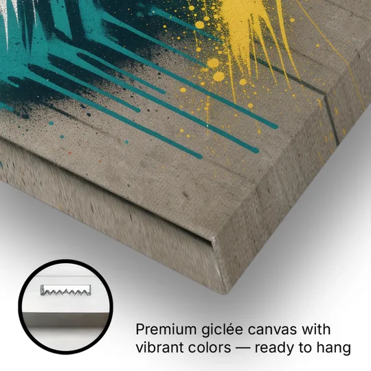 Modern Teal Drip Mountain Under Orange Sky - Canvas Wall Art - Gallery Wrap Corner