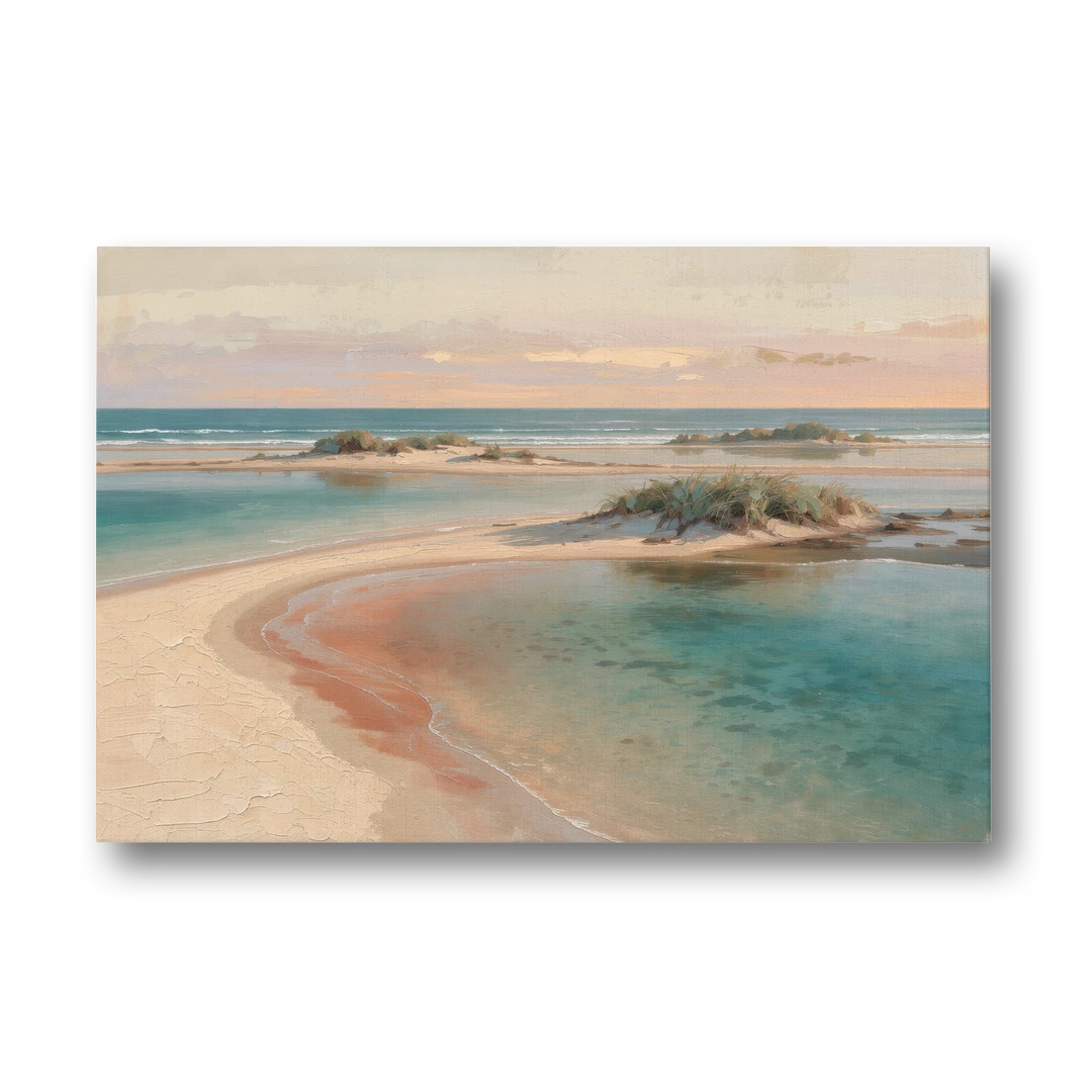 Teal Lagoon Sandbar for a Spa Like Bedroom - Canvas Wall Art - Front