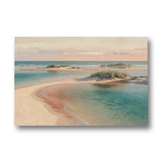 Teal Lagoon Sandbar for a Spa Like Bedroom - Canvas Wall Art - Front
