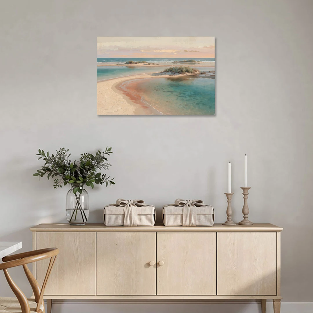 Teal Lagoon Sandbar for a Spa Like Bedroom - Canvas Wall Art - Coffee Table - 36x24