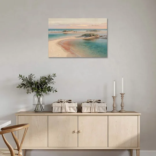 Teal Lagoon Sandbar for a Spa Like Bedroom - Canvas Wall Art - Coffee Table - 36x24