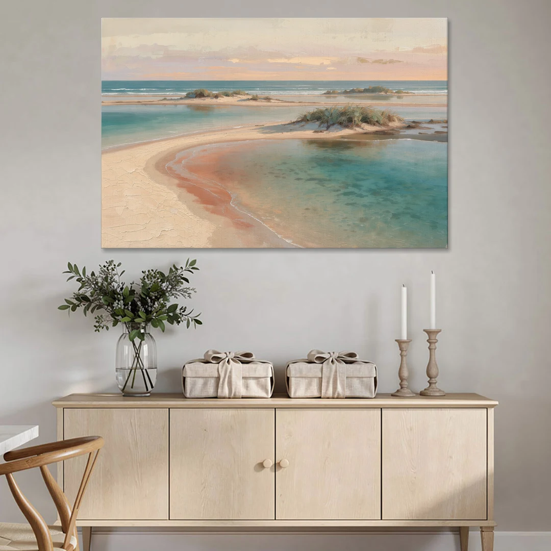 Teal Lagoon Sandbar for a Spa Like Bedroom - Canvas Wall Art - Coffee Table - 60x40