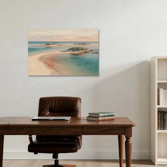 Teal Lagoon Sandbar for a Spa Like Bedroom - Canvas Wall Art - Office - 36x24