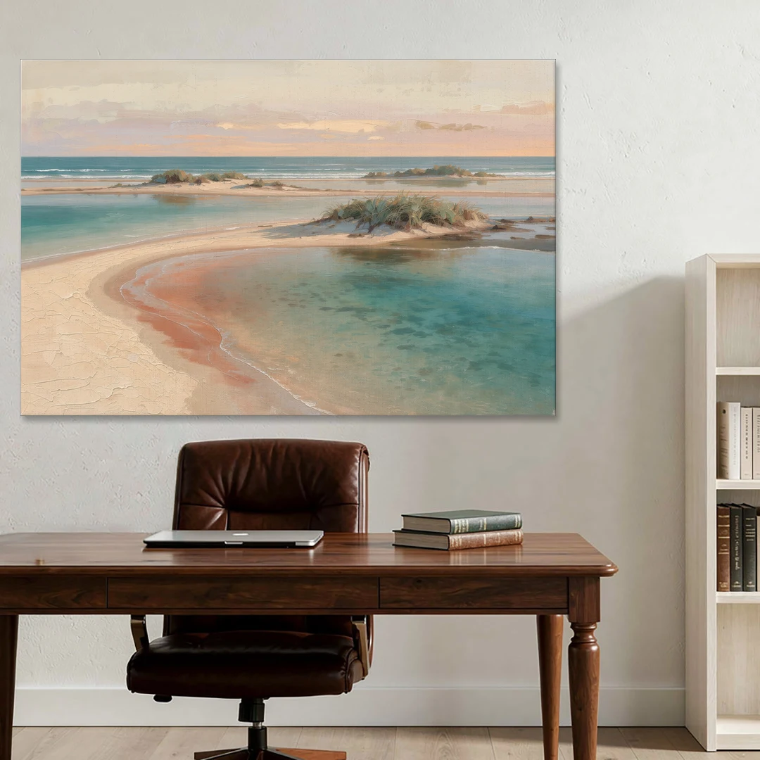 Teal Lagoon Sandbar for a Spa Like Bedroom - Canvas Wall Art - Office - 60x40