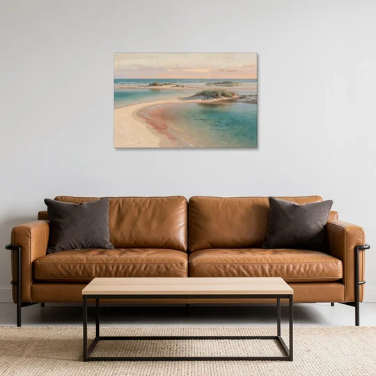 Teal Lagoon Sandbar for a Spa Like Bedroom - Canvas Wall Art - Sofa - 36x24