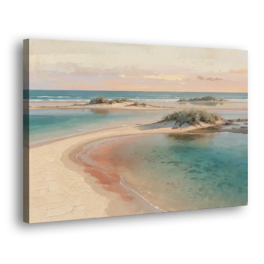 Teal Lagoon Sandbar for a Spa Like Bedroom - Canvas Wall Art - Side