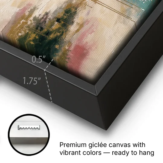Teal Lagoon With Gold Drip Outflow - Black Framed Canvas Wall Art - Gallery Wrap Corner