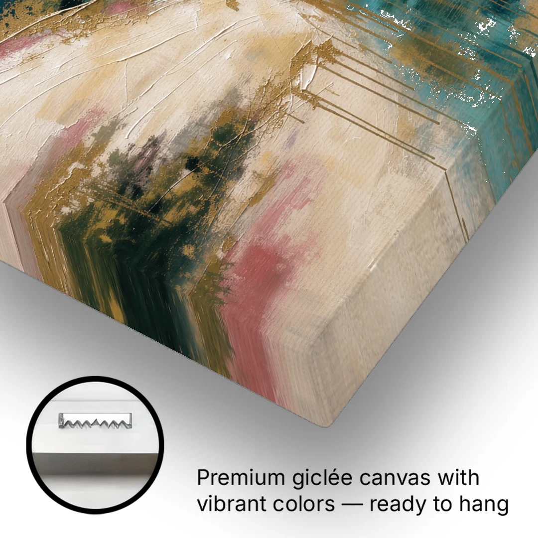 Teal Lagoon With Gold Drip Outflow - Canvas Wall Art - Gallery Wrap Corner