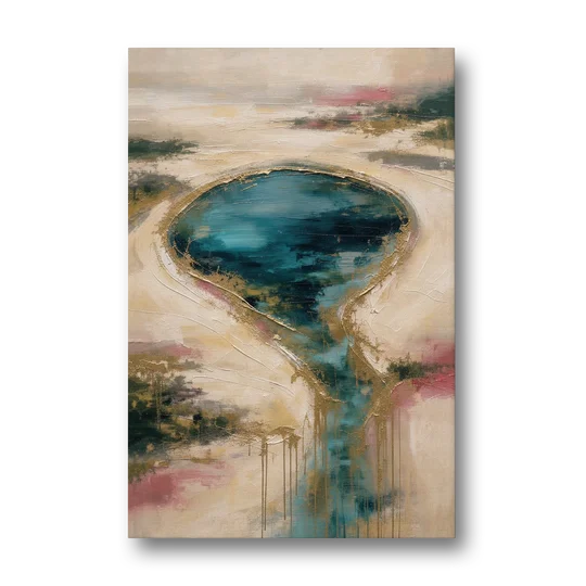 Teal Lagoon With Gold Drip Outflow - Canvas Wall Art - Front