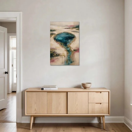 Teal Lagoon With Gold Drip Outflow - Canvas Wall Art - Coffee Table - 24x36