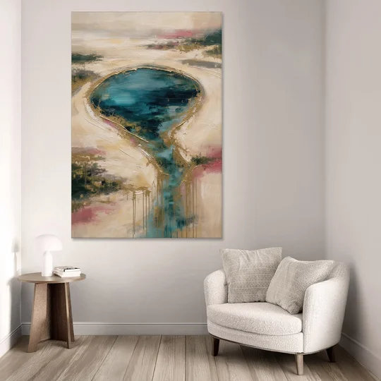 Teal Lagoon With Gold Drip Outflow - Canvas Wall Art - Sofa - 40x60