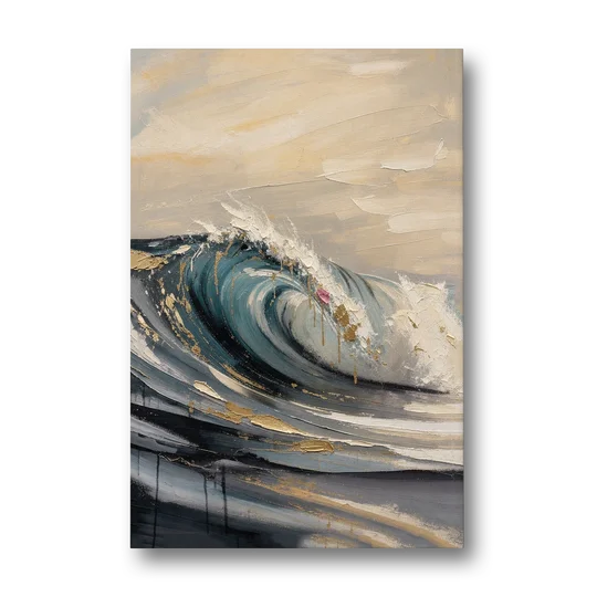 Teal Wave Curl with Gold Drips - Canvas Wall Art - Front
