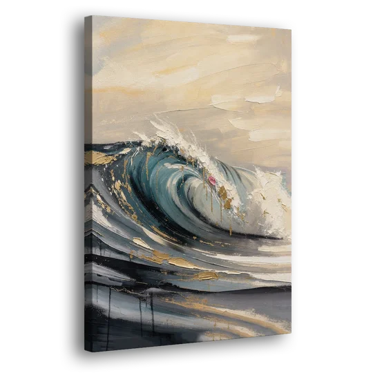 Teal Wave Curl with Gold Drips - Canvas Wall Art - Side