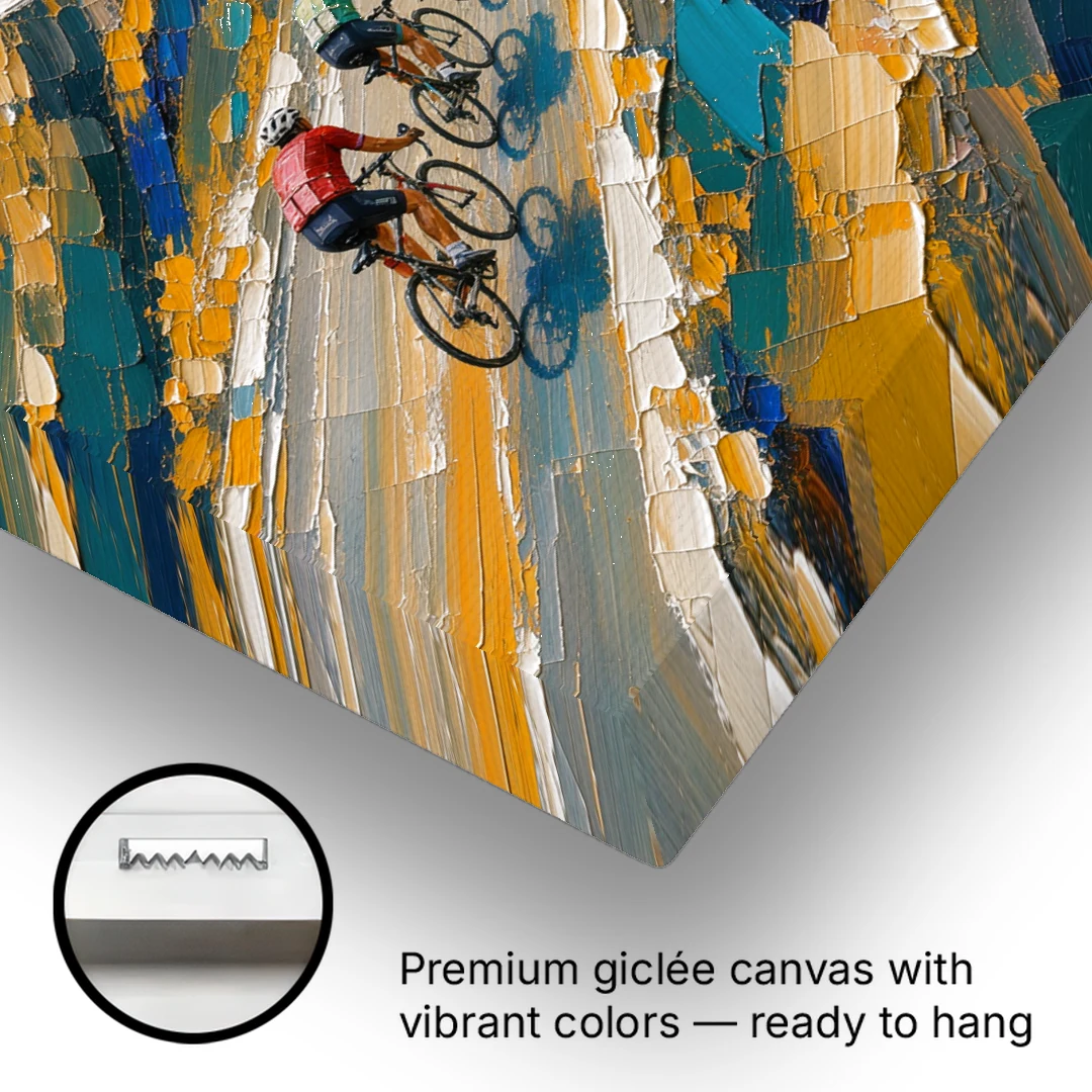 Teamwork Painting of a Paceline on the Mountain Pass - Canvas Wall Art - Gallery Wrap Corner