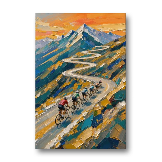 Teamwork Painting of a Paceline on the Mountain Pass - Canvas Wall Art - Front