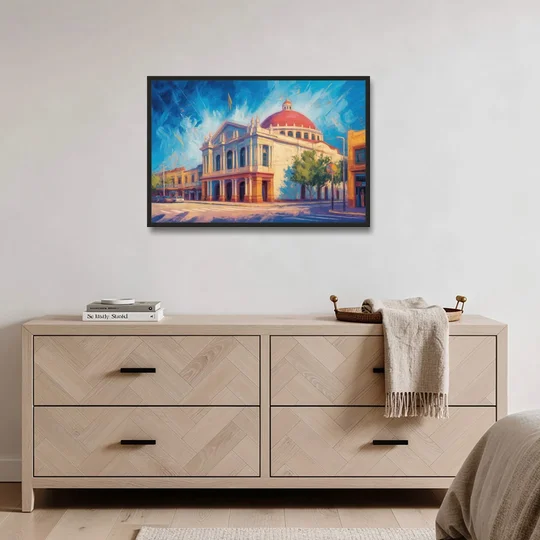 Teatro Macedonio Alcalá - Black Framed Canvas Wall Art - Coffee Table - 36x24